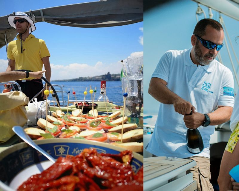 Catania: Coastline Sailing Trip 6hr with Aperitif and Lunch - Aperitif, prosecco, and pasta aboard