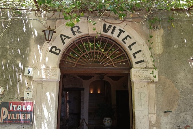 From Taormina Godfather Private Tour Forza D'Agrò and Savoca - Bar Vitelli beneath the pergola