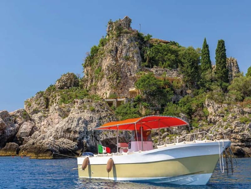 Naxos: Isola Bella, Blue Grotto, & Mazzarò Bay Boat Tour - The first coastal views and Grotta della Conchiglia